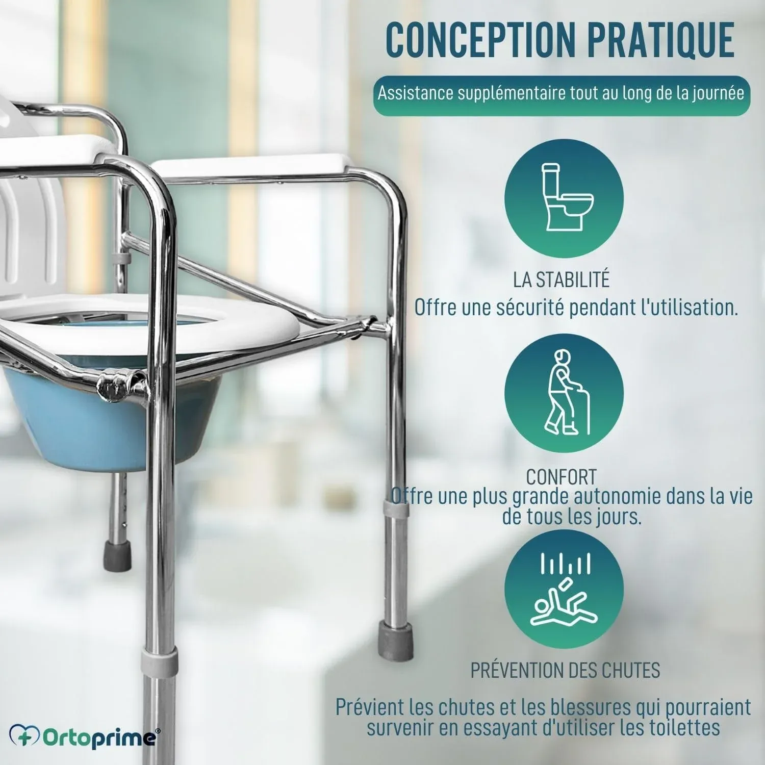 Chaise WC Portable avec Urinoir Intégré et Réglable en Hauteur – Image 3